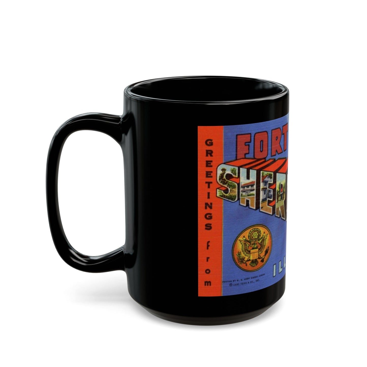 Greetings from Fort Sheridan Illinois (Greeting Postcards) Black Coffee Mug-The Sticker Space