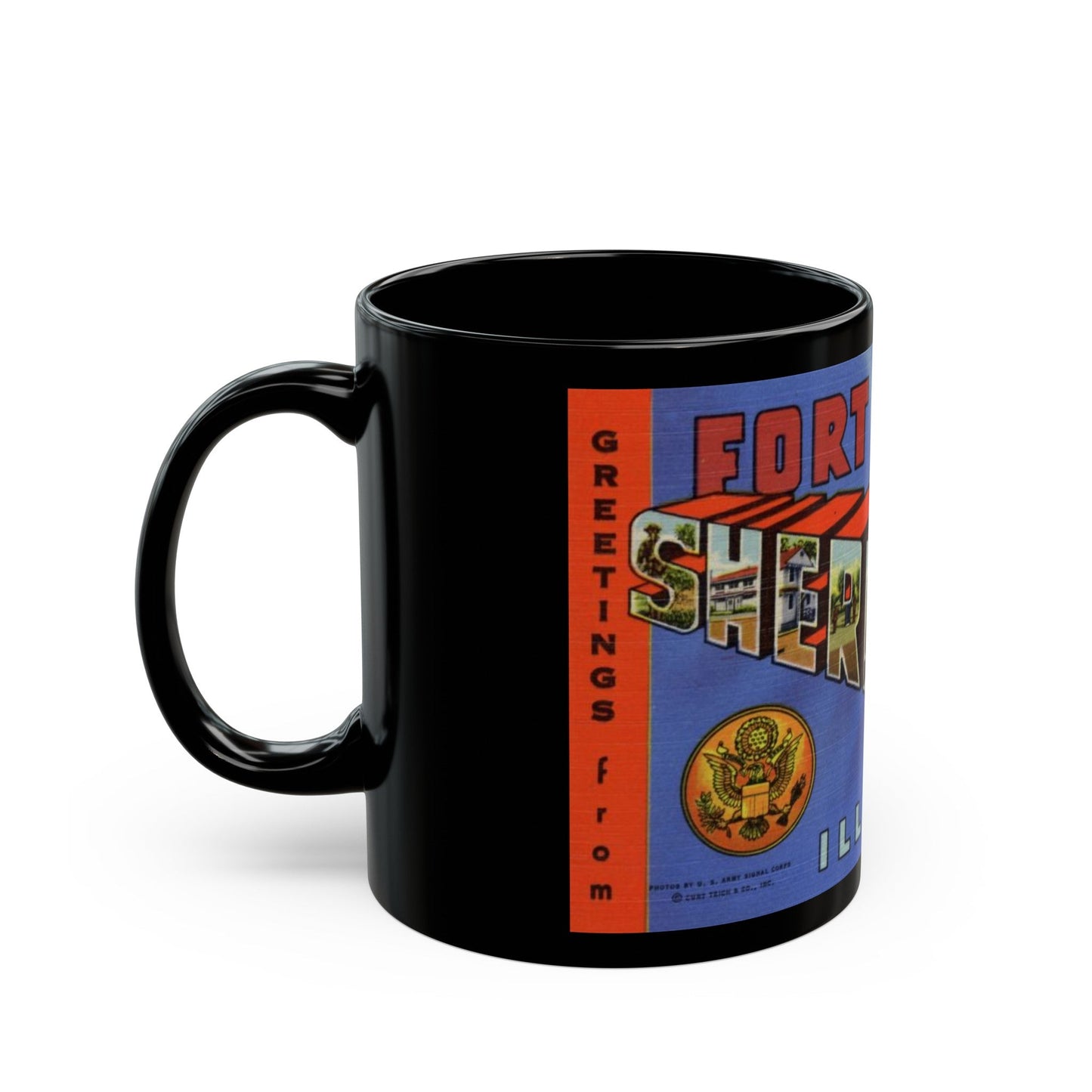 Greetings from Fort Sheridan Illinois (Greeting Postcards) Black Coffee Mug-The Sticker Space