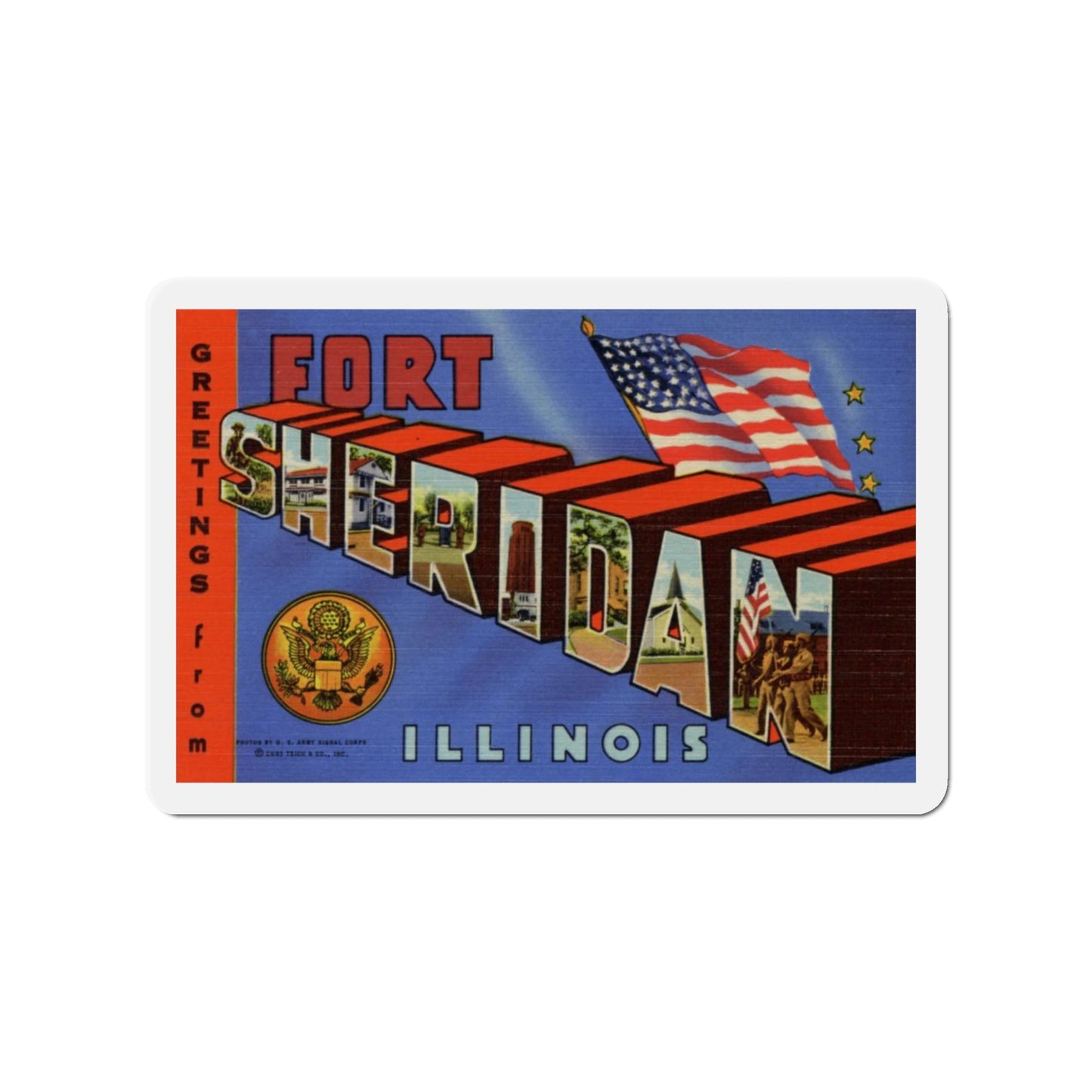 Greetings from Fort Sheridan Illinois (Greeting Postcards) Die-Cut Magnet-3" x 3"-The Sticker Space