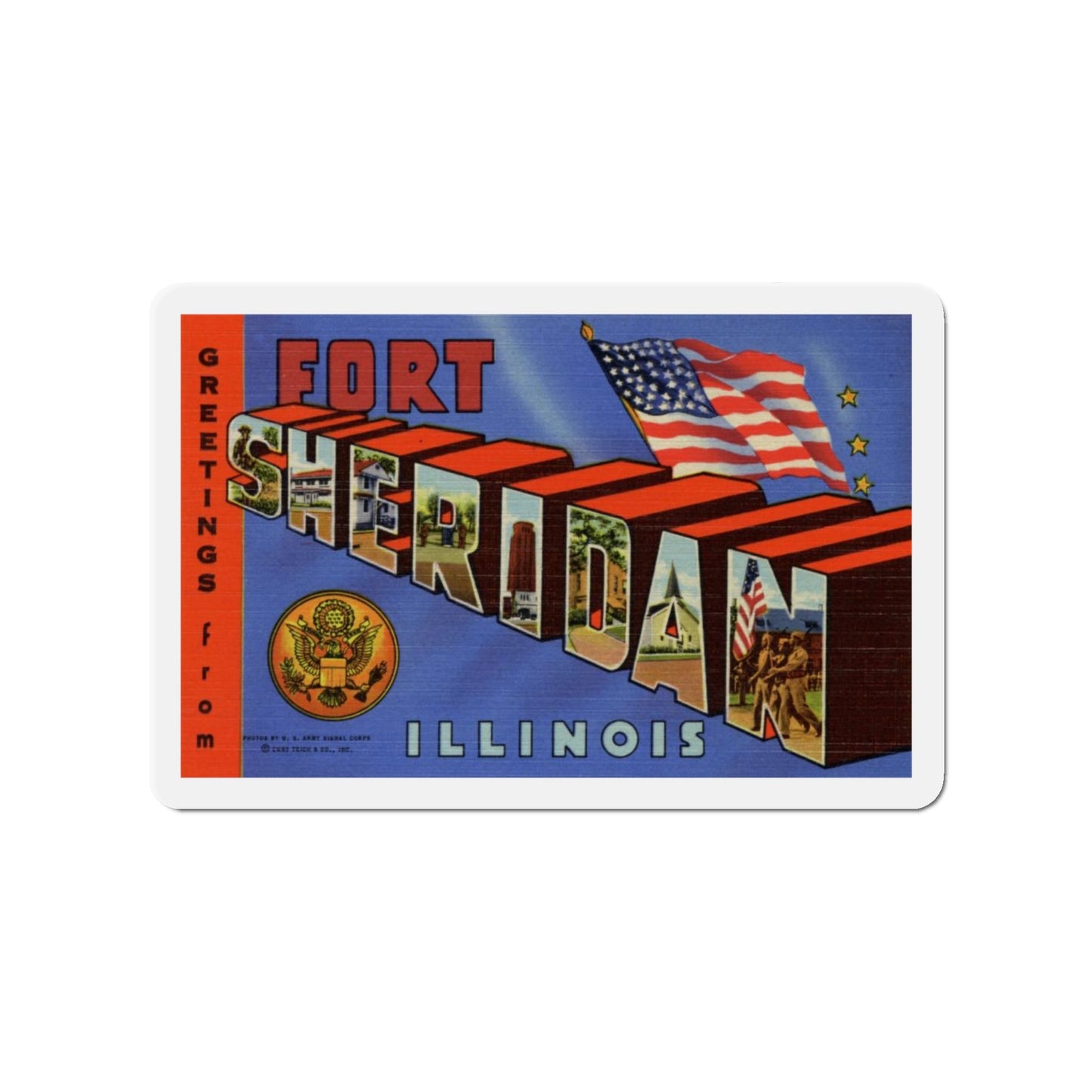 Greetings from Fort Sheridan Illinois (Greeting Postcards) Die-Cut Magnet-4" x 4"-The Sticker Space