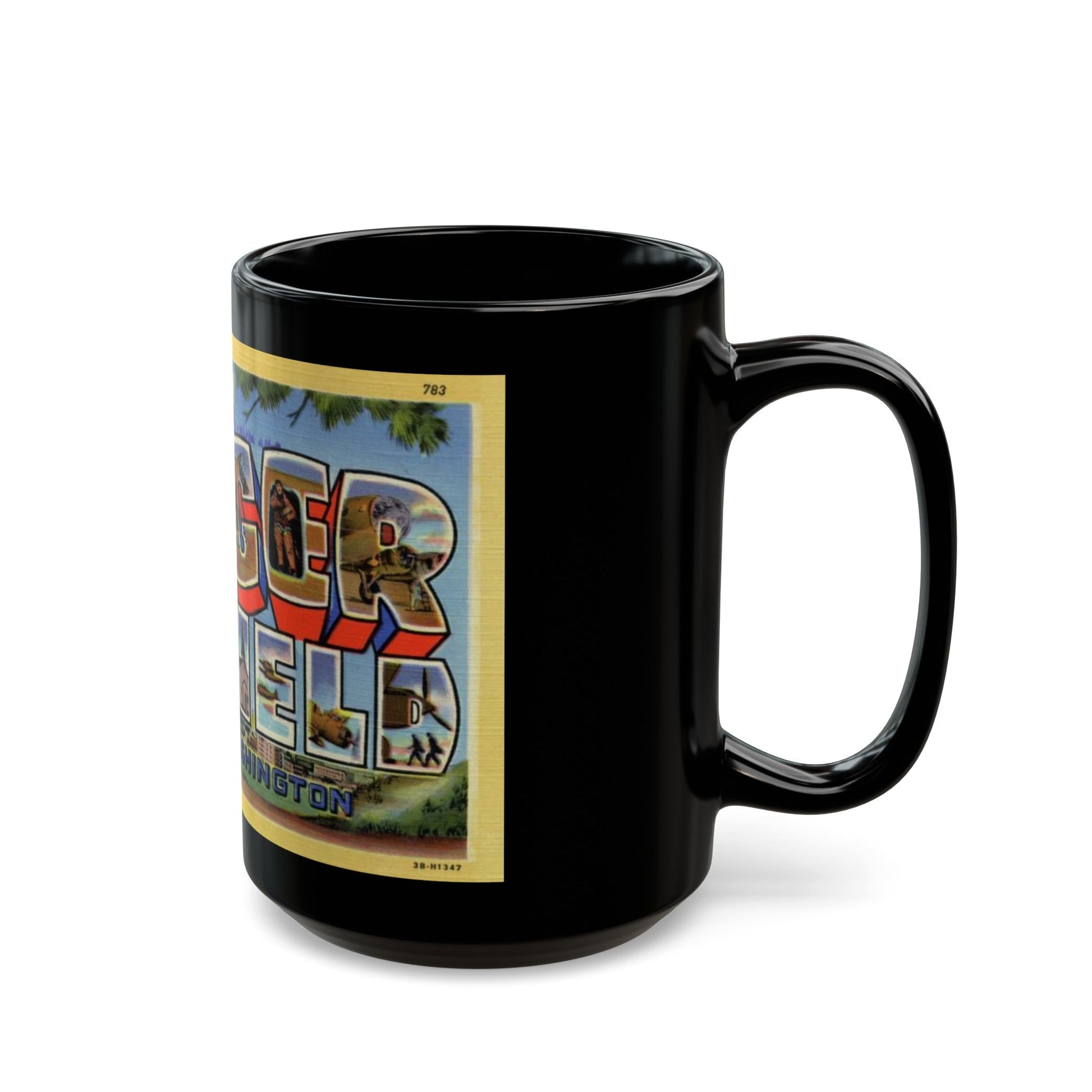 Greetings from Geiger Field Washington (Greeting Postcards) Black Coffee Mug-The Sticker Space