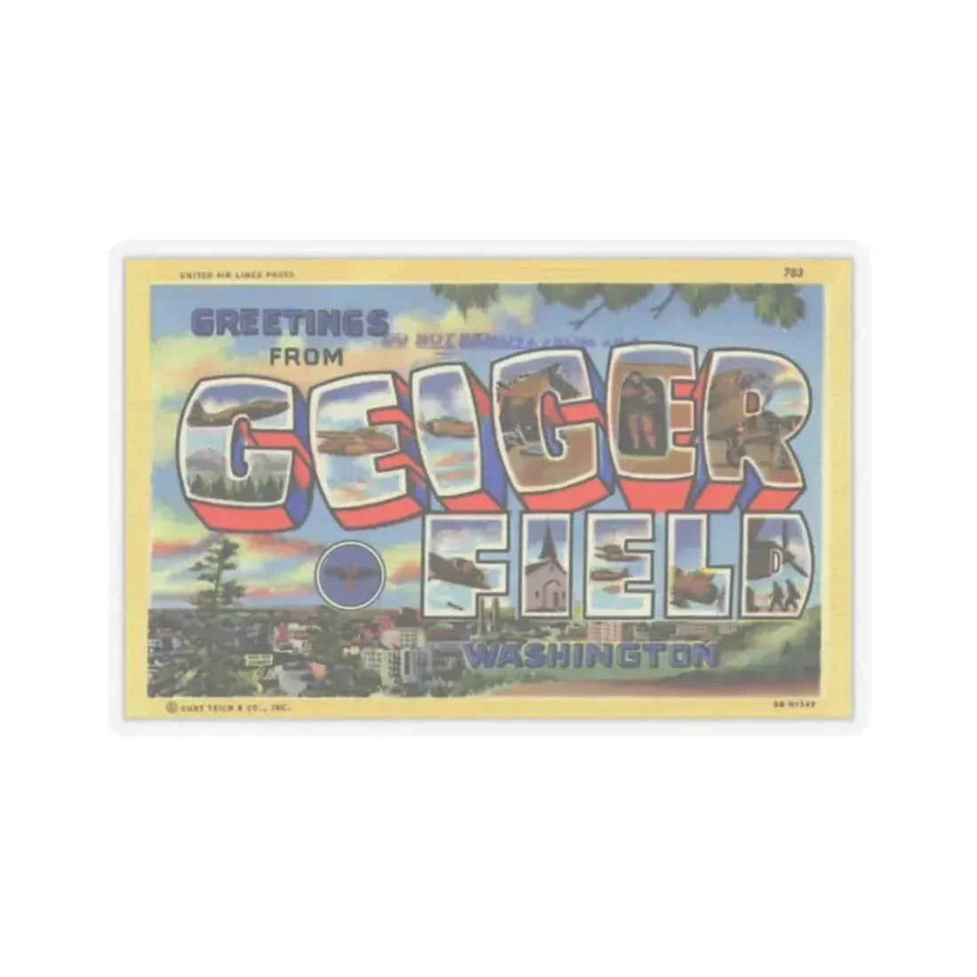 Greetings from Geiger Field Washington (Greeting Postcards) STICKER Vinyl Kiss-Cut Decal 2 Inch Transparent - The Sticker Space
