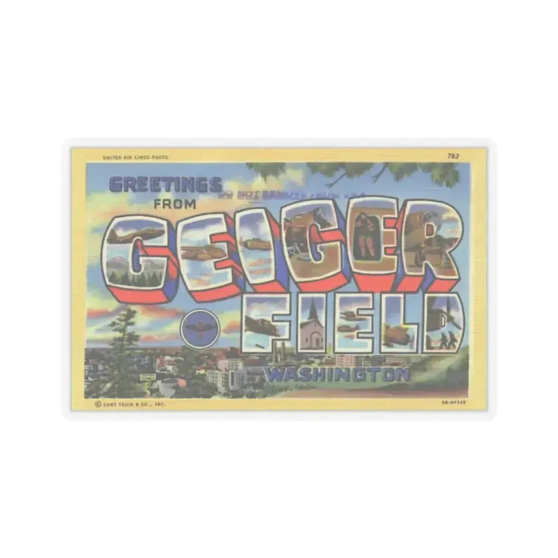 Greetings from Geiger Field Washington (Greeting Postcards) STICKER Vinyl Kiss-Cut Decal 3 Inch Transparent - The Sticker Space