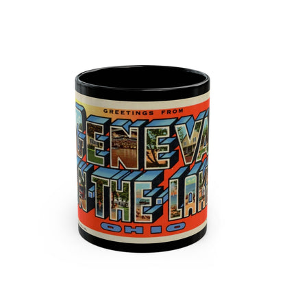 Greetings from Geneva on the Lake Ohio (Greeting Postcards) Black Coffee Mug-11oz-The Sticker Space