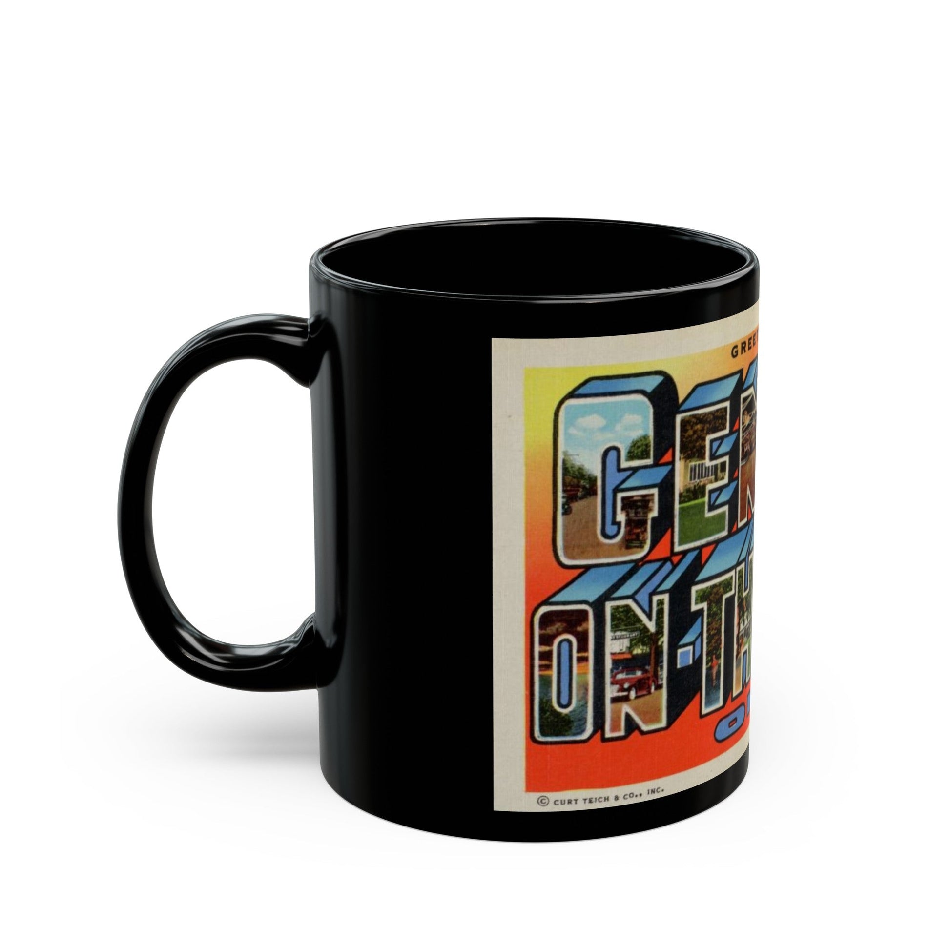 Greetings from Geneva on the Lake Ohio (Greeting Postcards) Black Coffee Mug-The Sticker Space