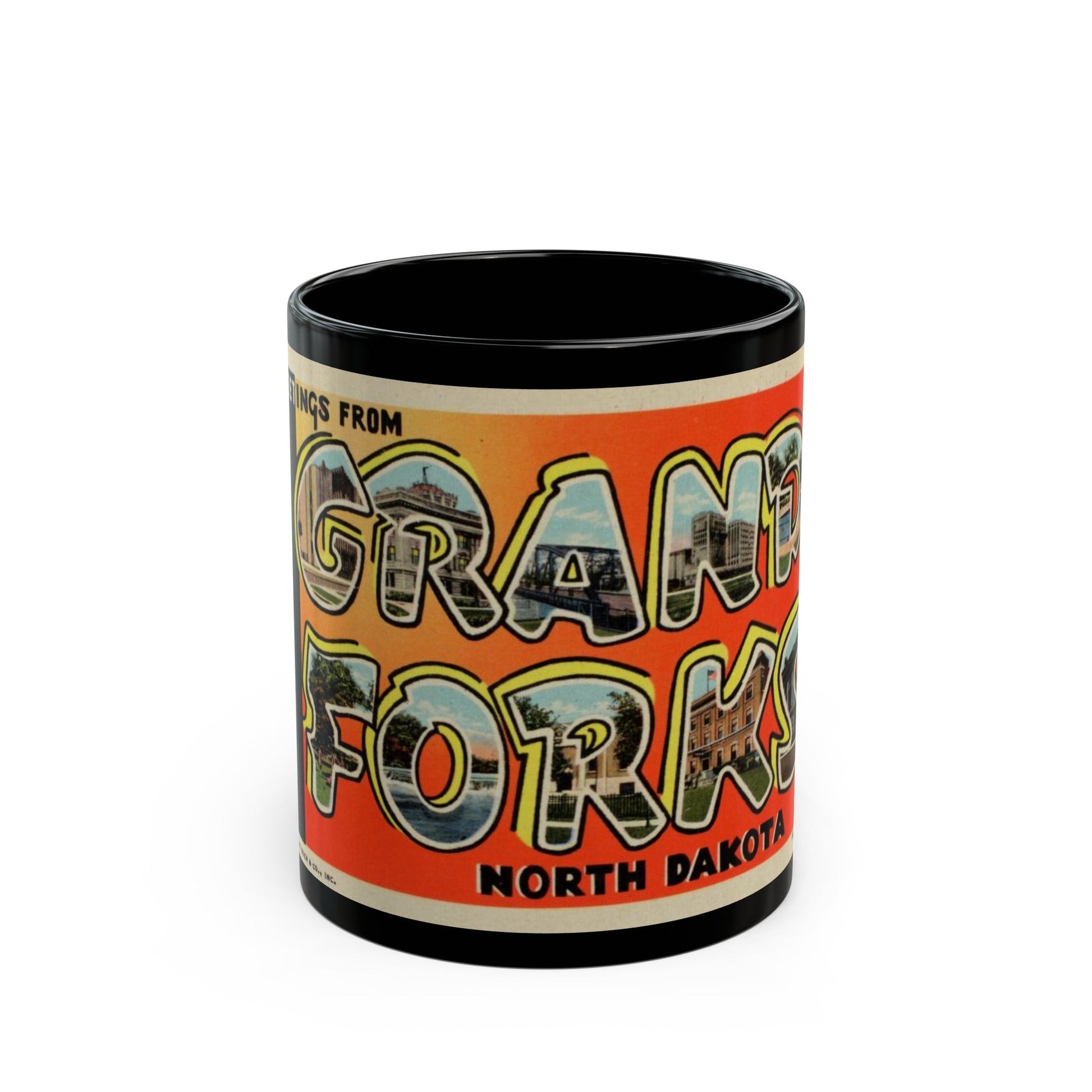 Greetings from Grand Forks North Dakota (Greeting Postcards) Black Coffee Mug-11oz-The Sticker Space