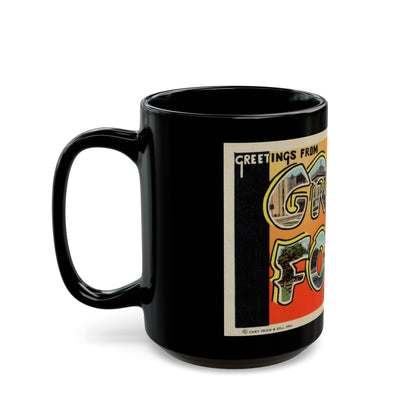 Greetings from Grand Forks North Dakota (Greeting Postcards) Black Coffee Mug-The Sticker Space