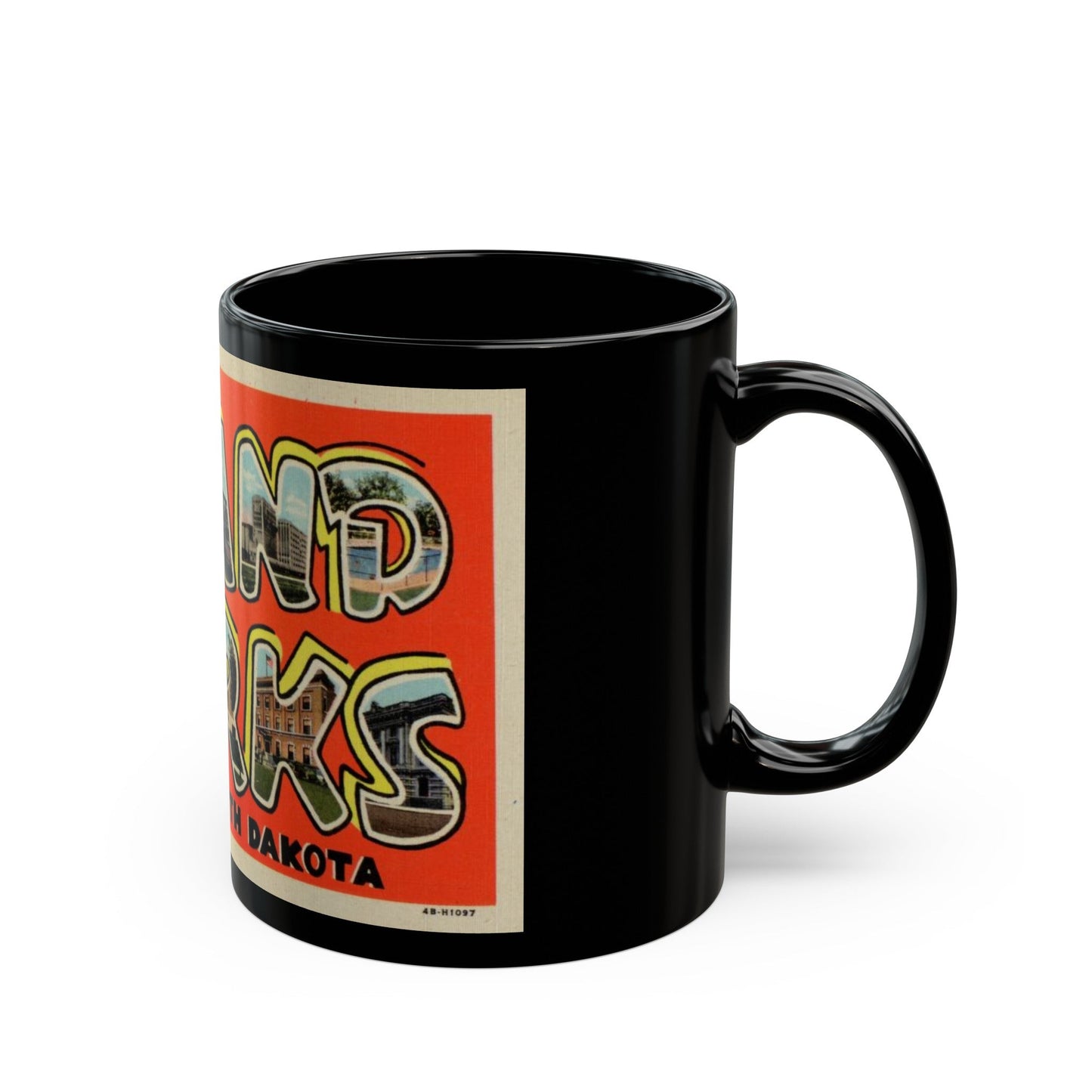 Greetings from Grand Forks North Dakota (Greeting Postcards) Black Coffee Mug-The Sticker Space