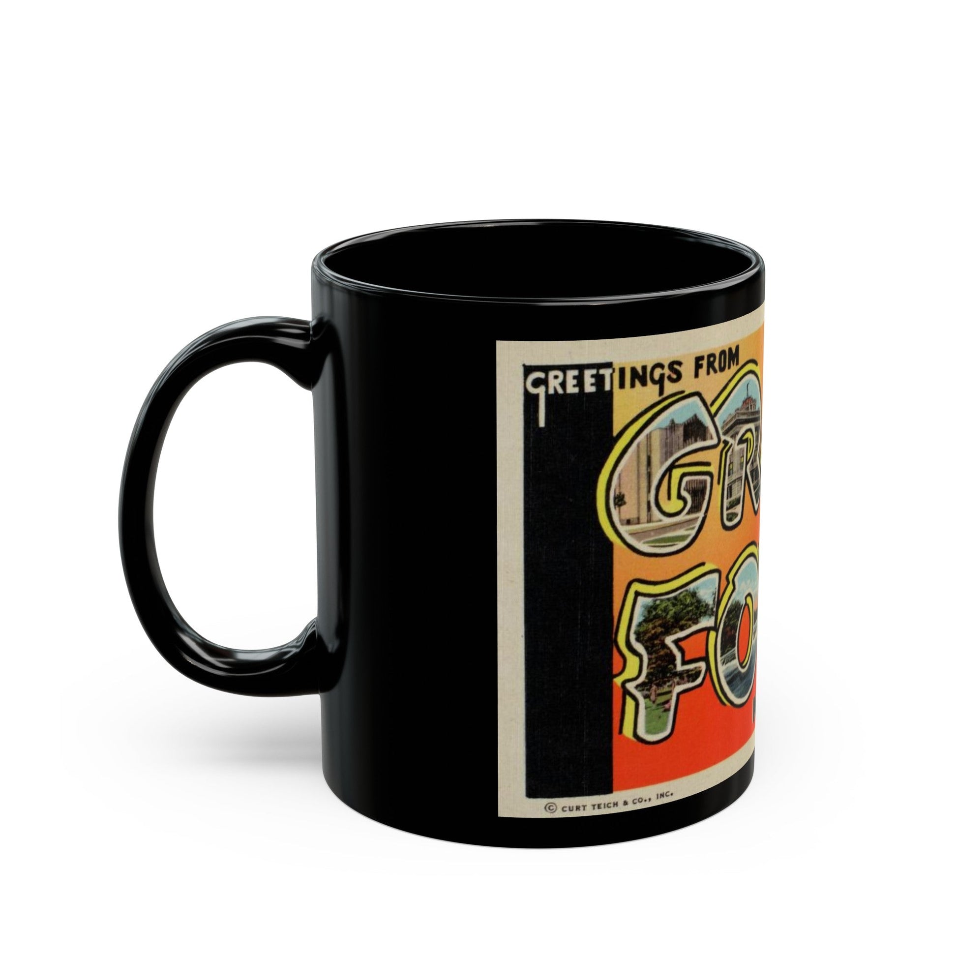 Greetings from Grand Forks North Dakota (Greeting Postcards) Black Coffee Mug-The Sticker Space