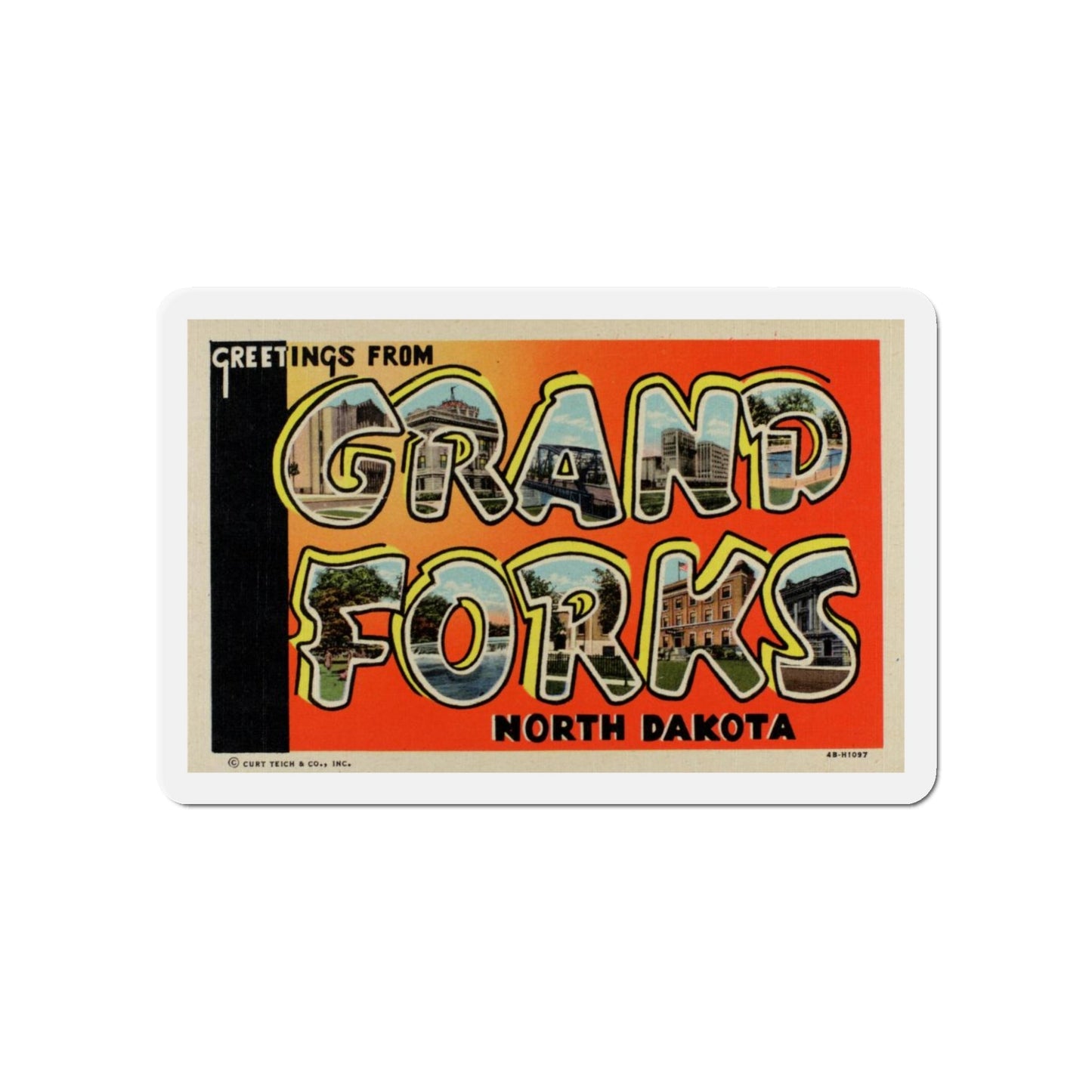 Greetings from Grand Forks North Dakota (Greeting Postcards) Die-Cut Magnet-5" x 5"-The Sticker Space