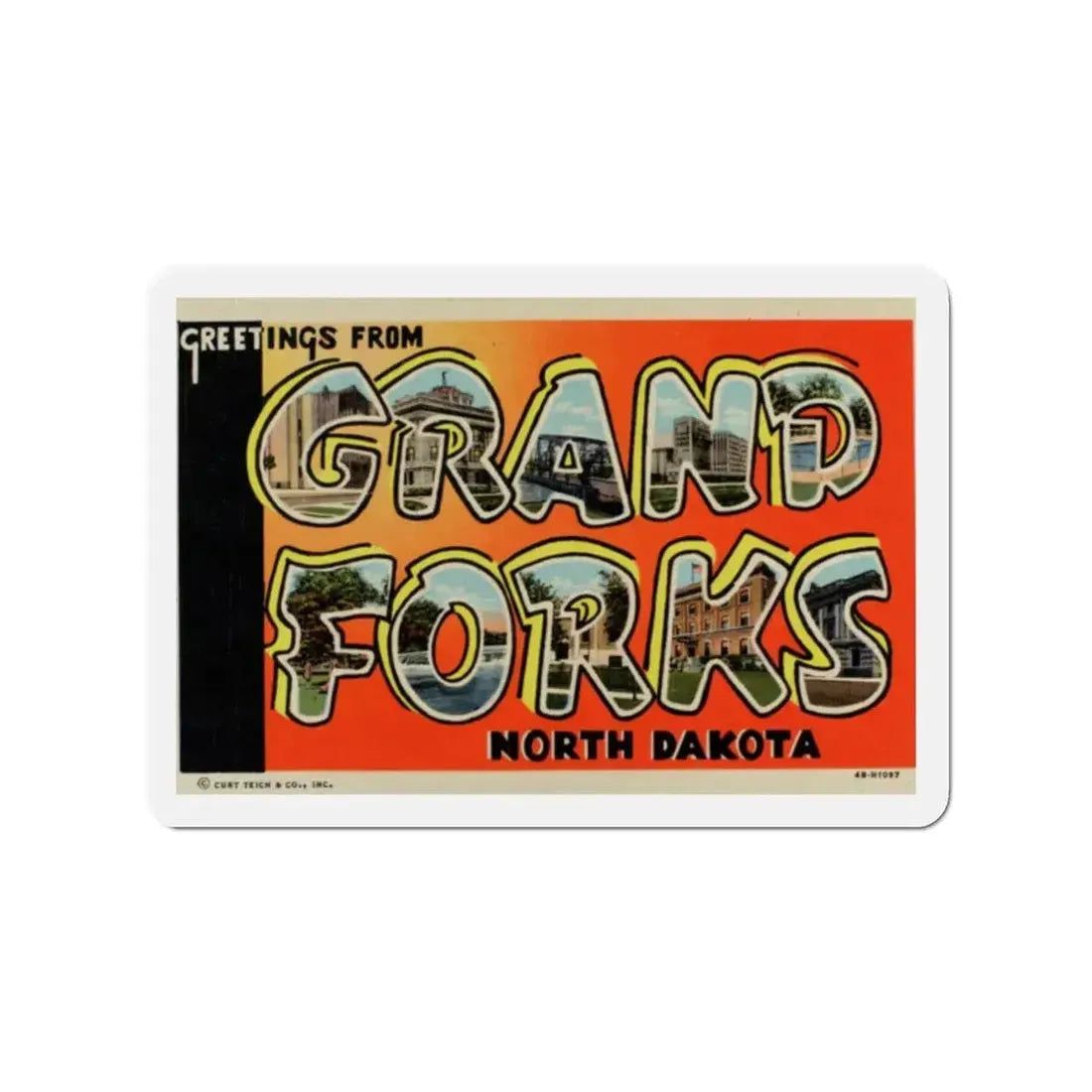 Greetings from Grand Forks North Dakota (Greeting Postcards) Refrigerator Magnet 2 Inch - The Sticker Space