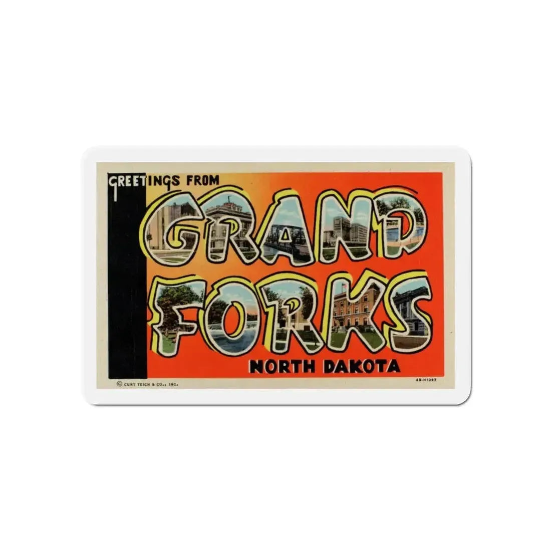 Greetings from Grand Forks North Dakota (Greeting Postcards) Refrigerator Magnet 6 Inch - The Sticker Space
