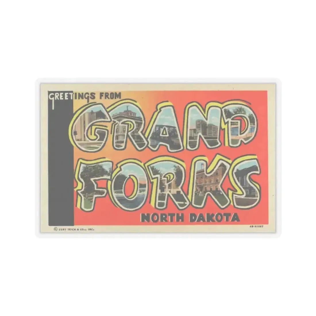 Greetings from Grand Forks North Dakota (Greeting Postcards) STICKER Vinyl Kiss-Cut Decal 4 Inch Transparent - The Sticker Space