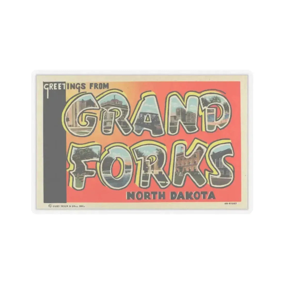 Greetings from Grand Forks North Dakota (Greeting Postcards) STICKER Vinyl Kiss-Cut Decal 6 Inch Transparent - The Sticker Space