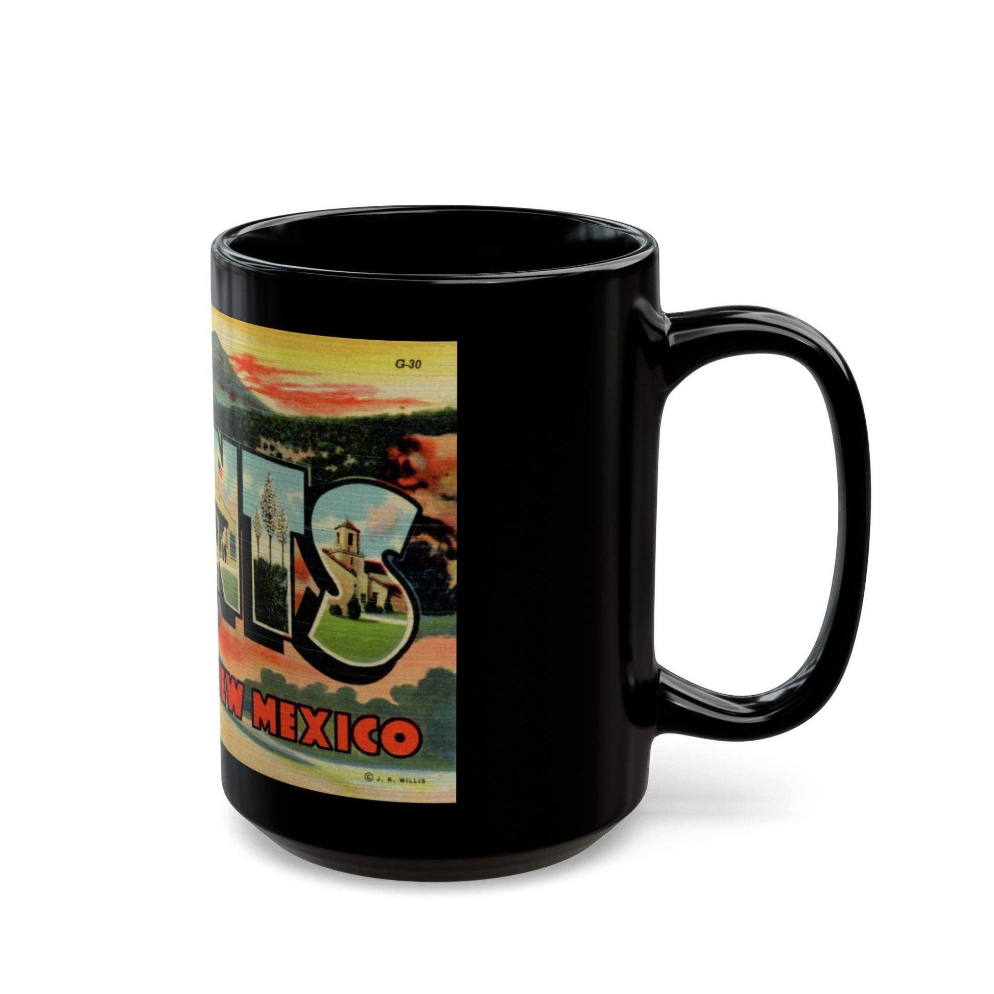 Greetings from Grants New Mexico (Greeting Postcards) Black Coffee Mug-The Sticker Space