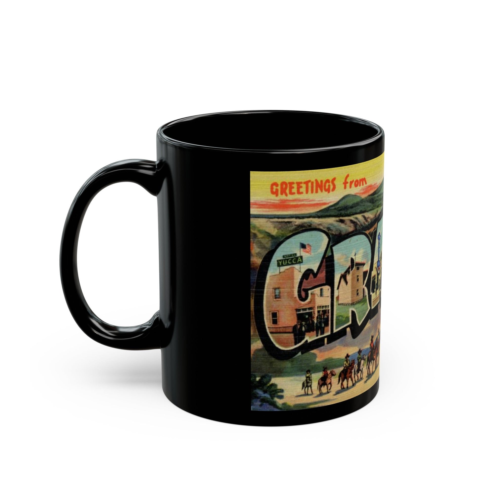 Greetings from Grants New Mexico (Greeting Postcards) Black Coffee Mug-The Sticker Space