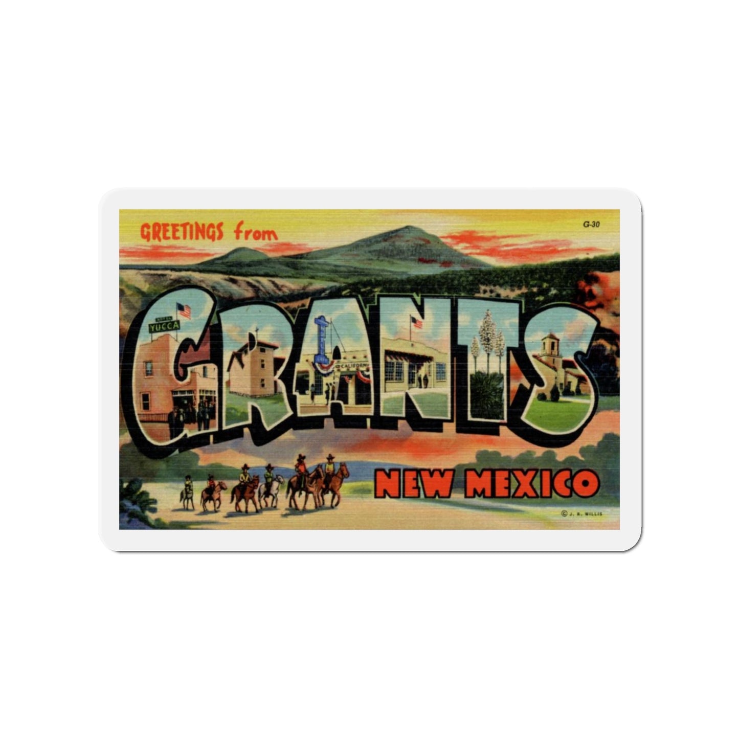 Greetings from Grants New Mexico (Greeting Postcards) Die-Cut Magnet-3" x 3"-The Sticker Space