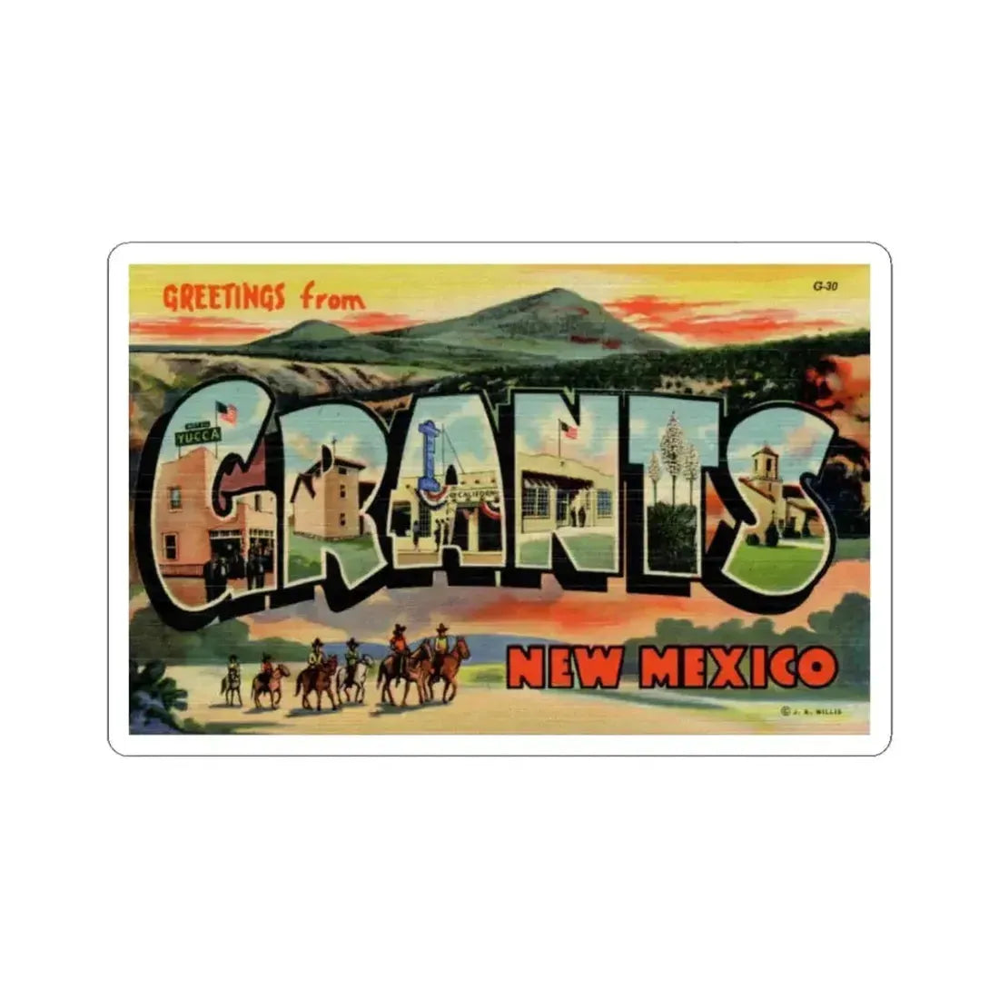 Greetings from Grants New Mexico (Greeting Postcards) STICKER Vinyl Kiss-Cut Decal 3 Inch White - The Sticker Space