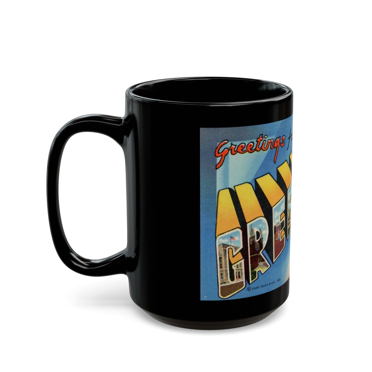 Greetings from Greensboro NC (Greeting Postcards) Black Coffee Mug-The Sticker Space