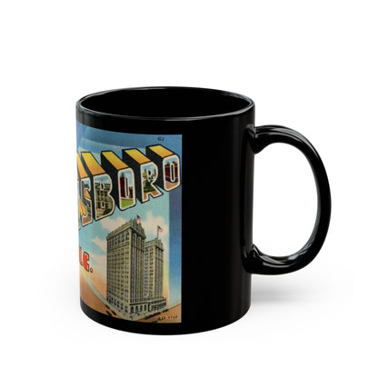 Greetings from Greensboro NC (Greeting Postcards) Black Coffee Mug-The Sticker Space