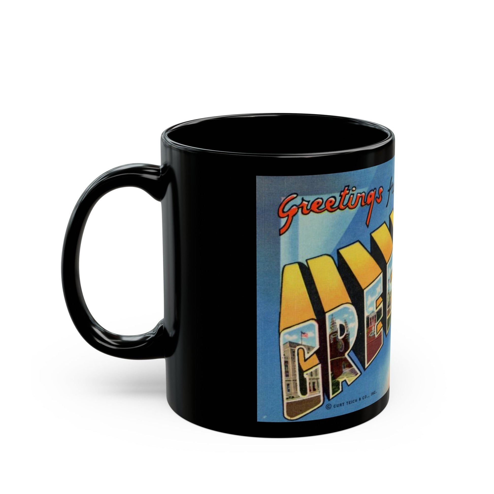 Greetings from Greensboro NC (Greeting Postcards) Black Coffee Mug-The Sticker Space