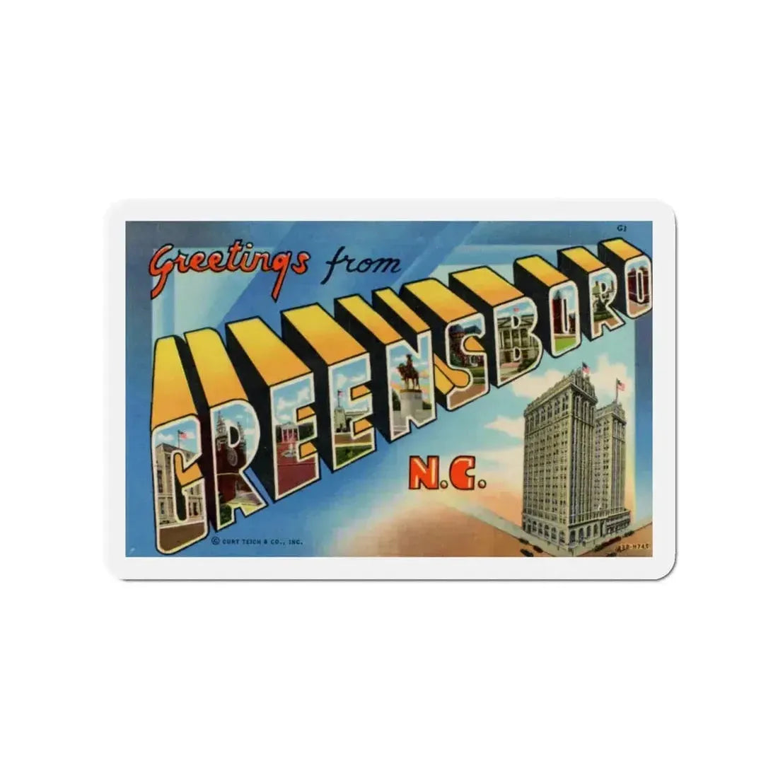 Greetings from Greensboro NC (Greeting Postcards) Refrigerator Magnet 3 Inch - The Sticker Space