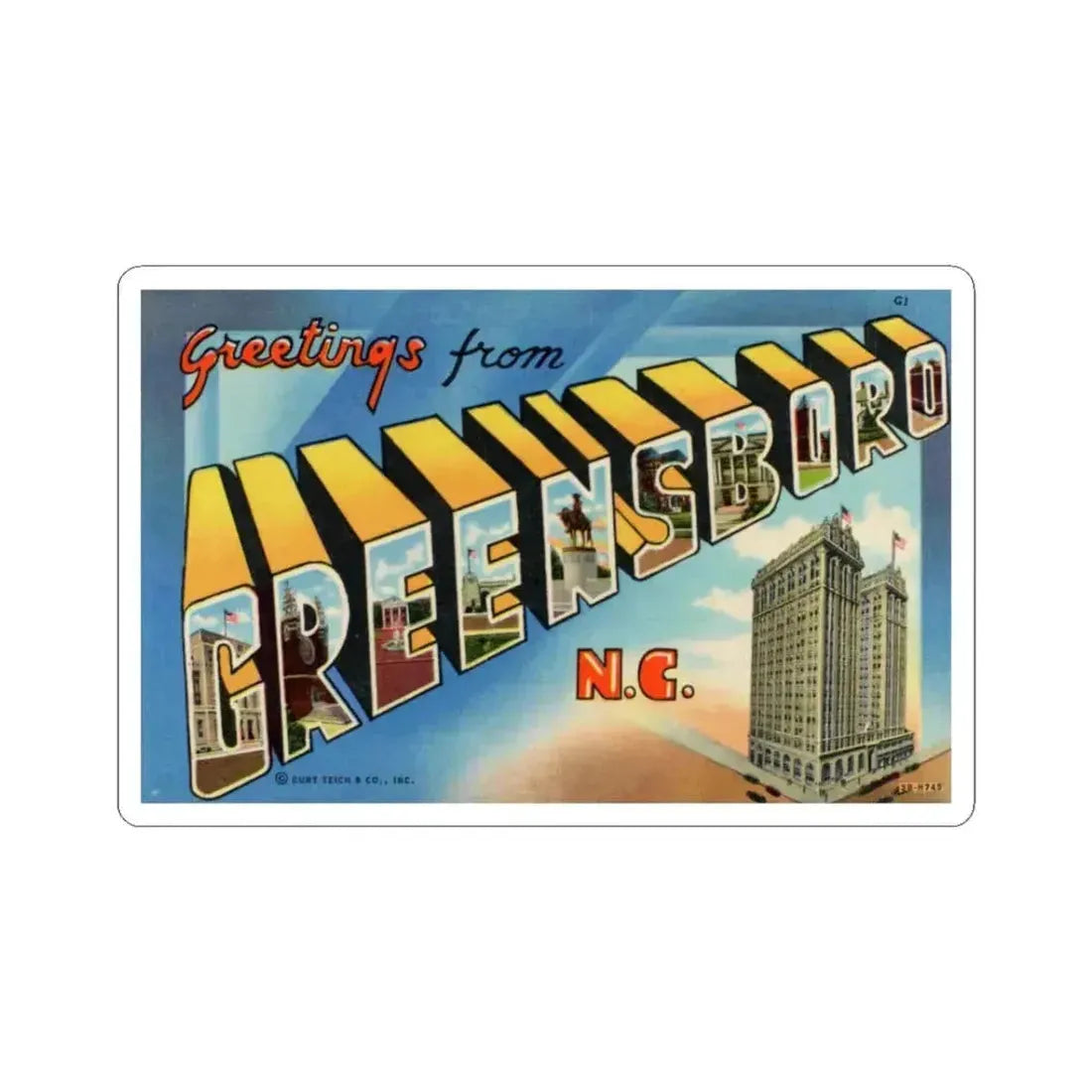 Greetings from Greensboro NC (Greeting Postcards) STICKER Vinyl Kiss-Cut Decal 3 Inch White - The Sticker Space