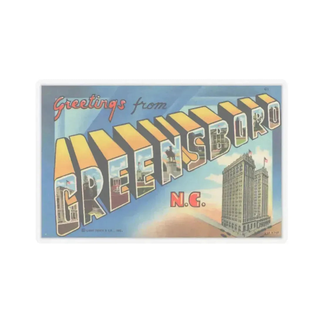 Greetings from Greensboro NC (Greeting Postcards) STICKER Vinyl Kiss-Cut Decal 4 Inch Transparent - The Sticker Space