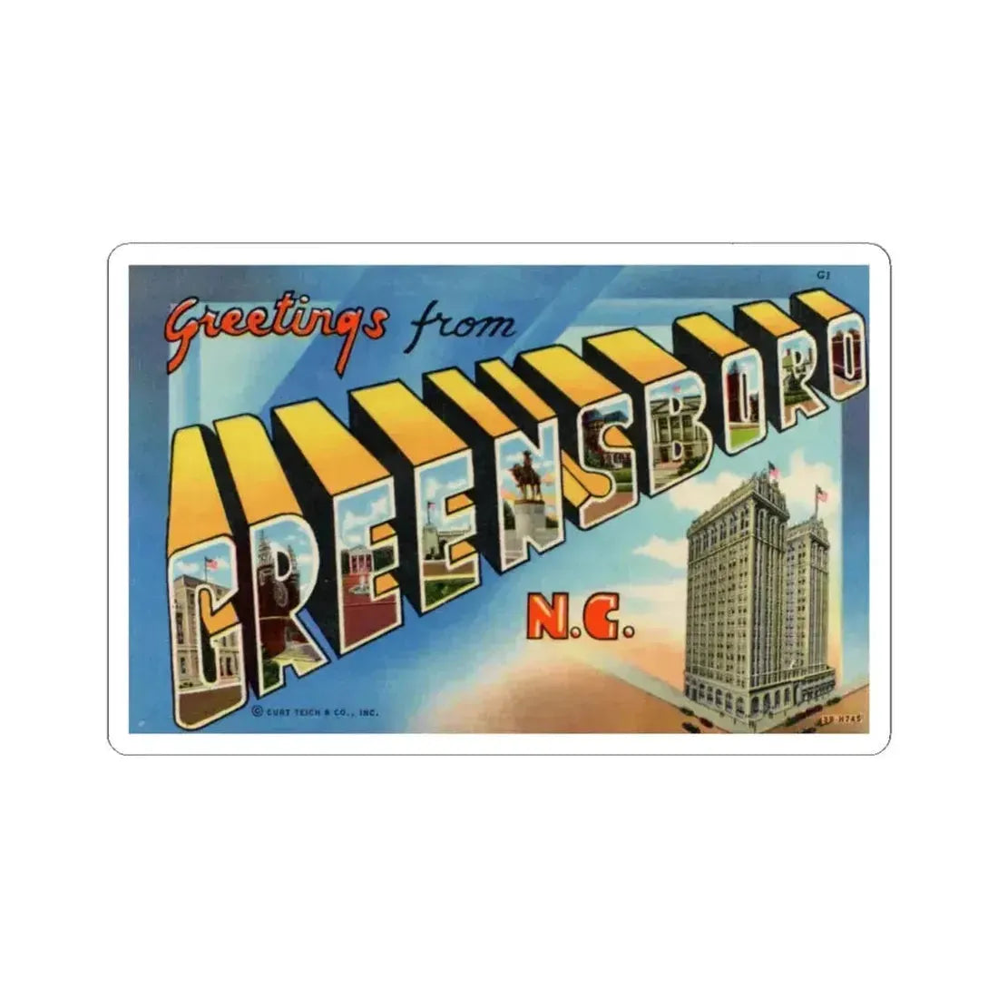Greetings from Greensboro NC (Greeting Postcards) STICKER Vinyl Kiss-Cut Decal 4 Inch White - The Sticker Space