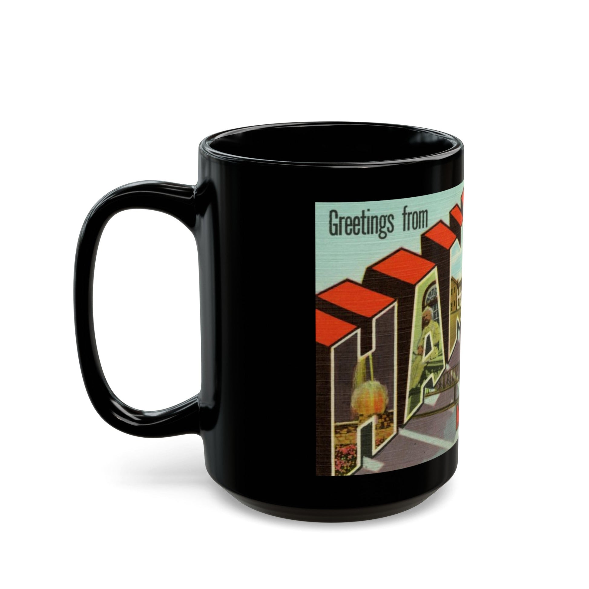 Greetings from Hannibal Missouri (Greeting Postcards) Black Coffee Mug-The Sticker Space