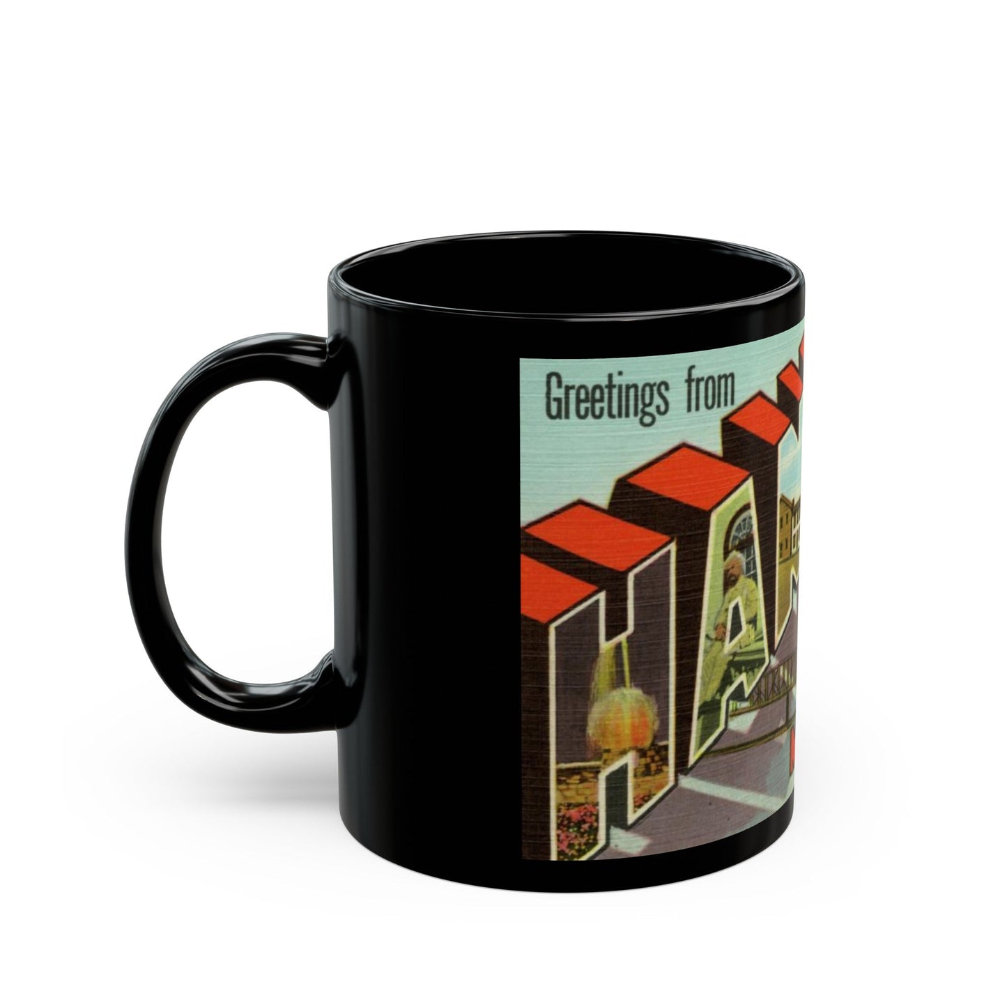 Greetings from Hannibal Missouri (Greeting Postcards) Black Coffee Mug-The Sticker Space