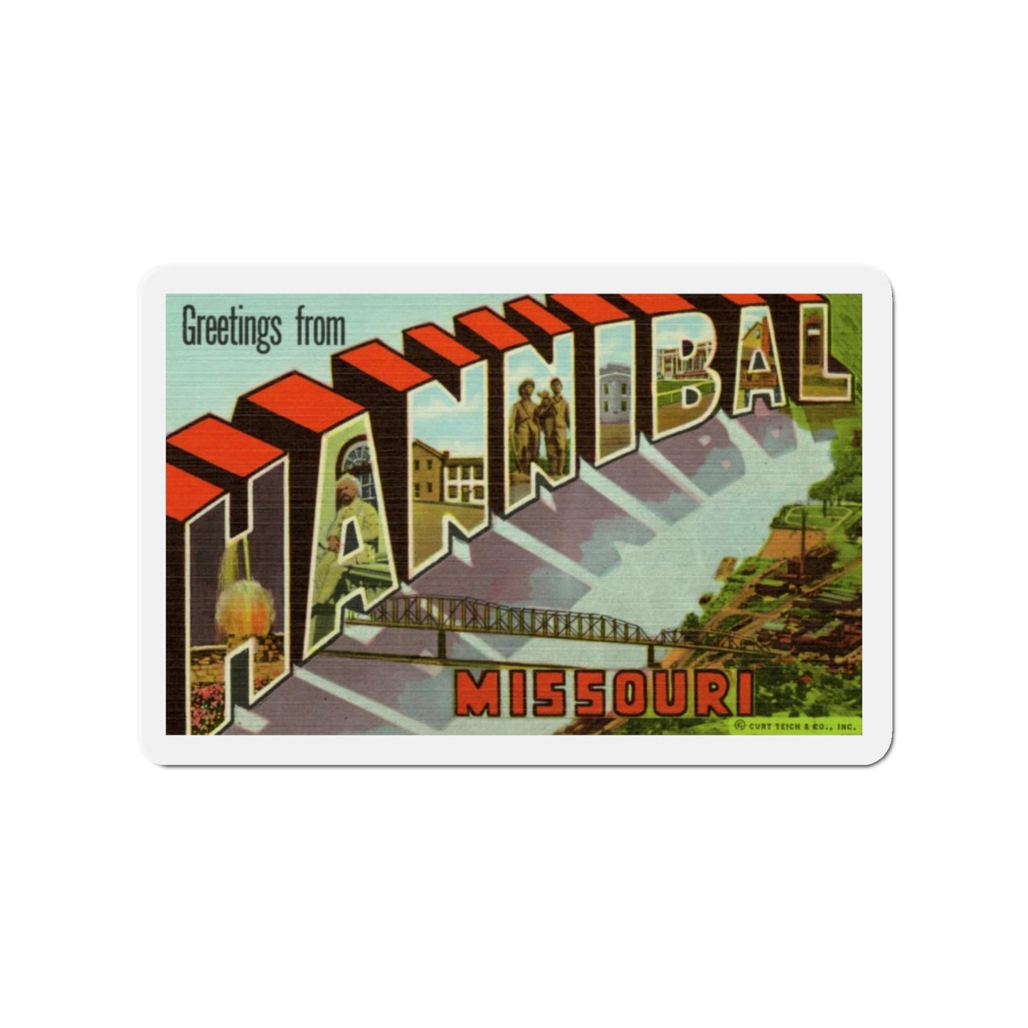 Greetings from Hannibal Missouri (Greeting Postcards) Die-Cut Magnet-3" x 3"-The Sticker Space