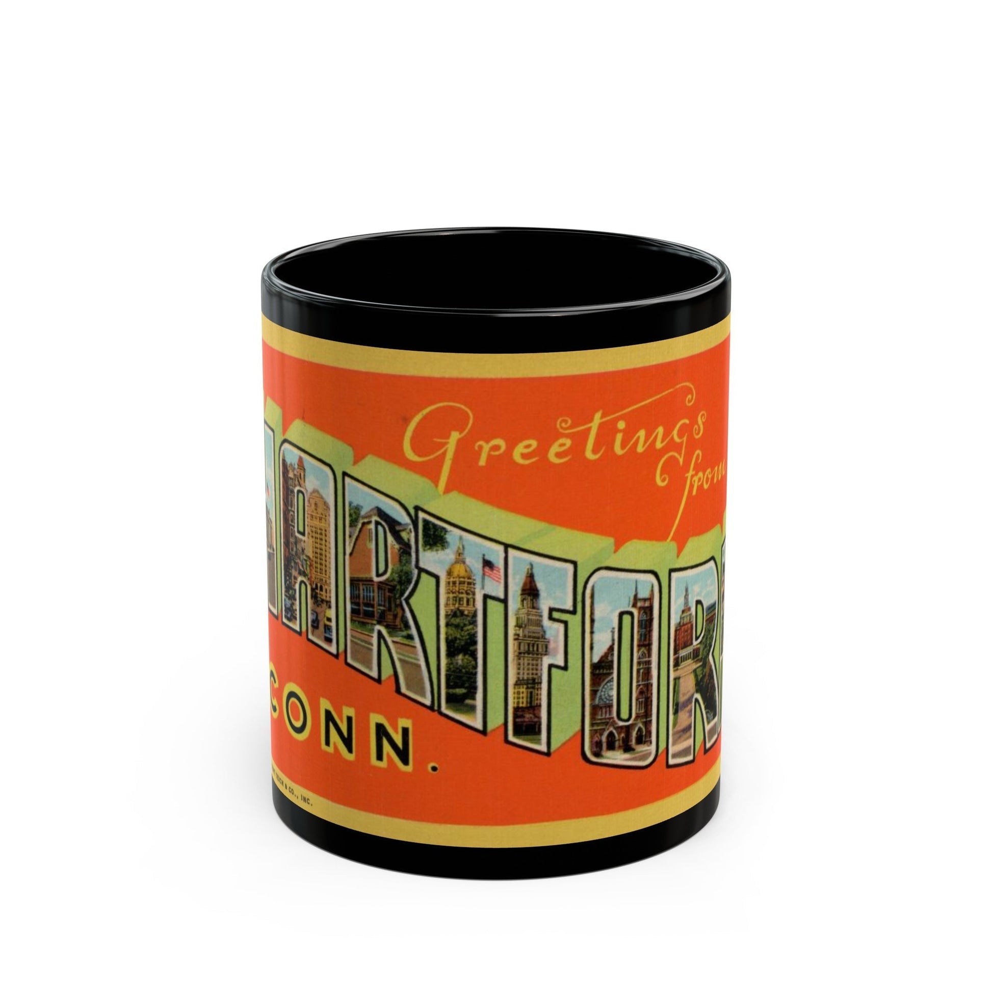 Greetings from Hartford Conn (Greeting Postcards) Black Coffee Mug-11oz-The Sticker Space