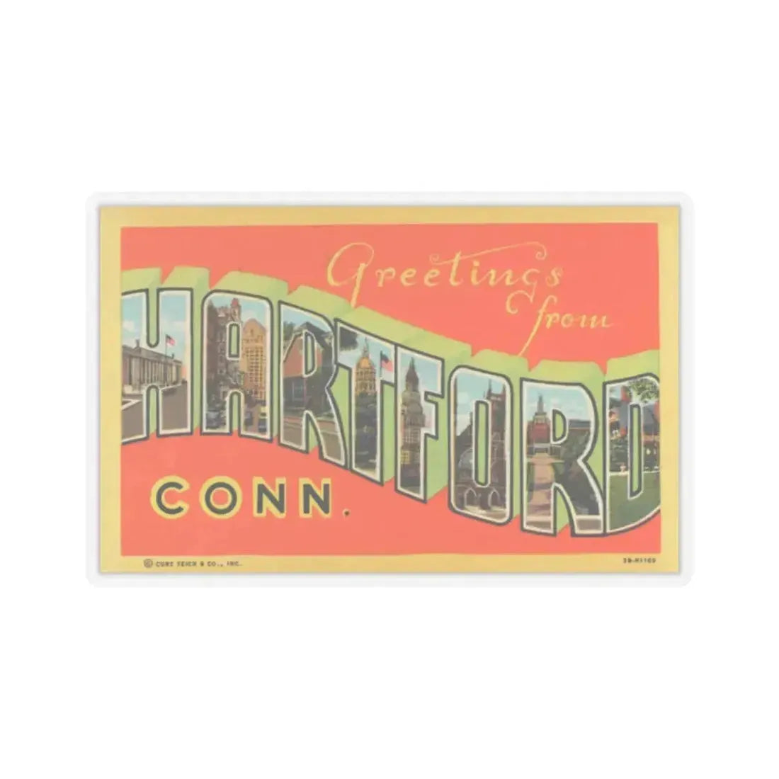 Greetings from Hartford Conn (Greeting Postcards) STICKER Vinyl Kiss-Cut Decal 2 Inch Transparent - The Sticker Space
