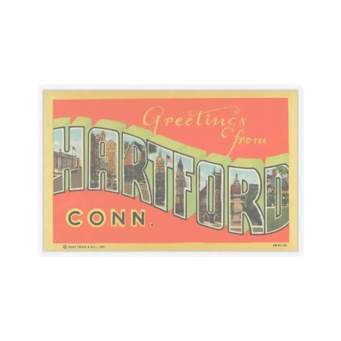Greetings from Hartford Conn (Greeting Postcards) STICKER Vinyl Kiss-Cut Decal 3 Inch Transparent - The Sticker Space