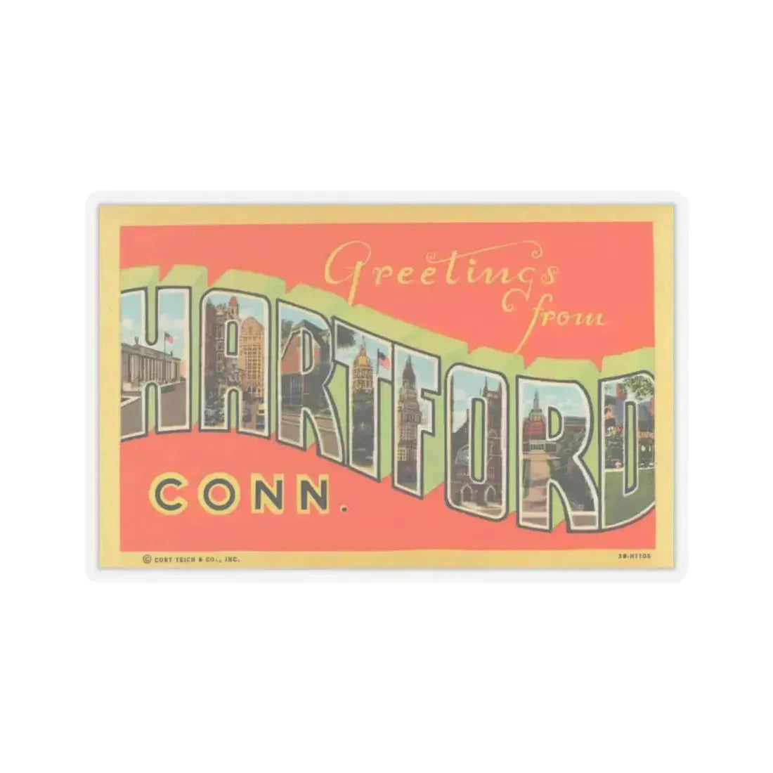 Greetings from Hartford Conn (Greeting Postcards) STICKER Vinyl Kiss-Cut Decal 4 Inch Transparent - The Sticker Space