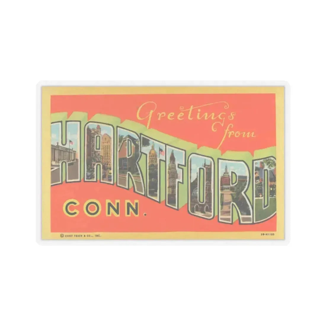 Greetings from Hartford Conn (Greeting Postcards) STICKER Vinyl Kiss-Cut Decal 6 Inch Transparent - The Sticker Space