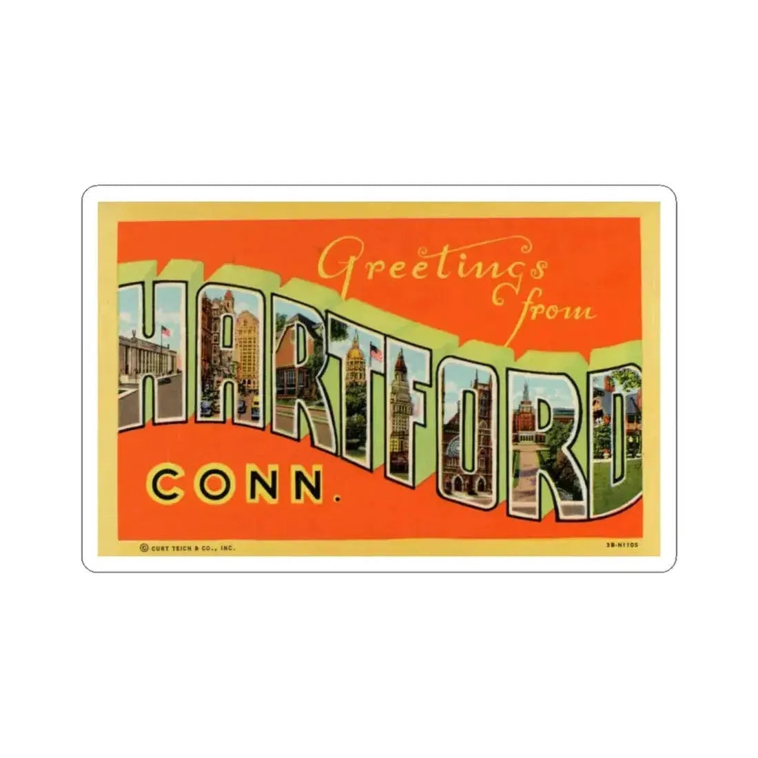 Greetings from Hartford Conn (Greeting Postcards) STICKER Vinyl Kiss-Cut Decal 6 Inch White - The Sticker Space
