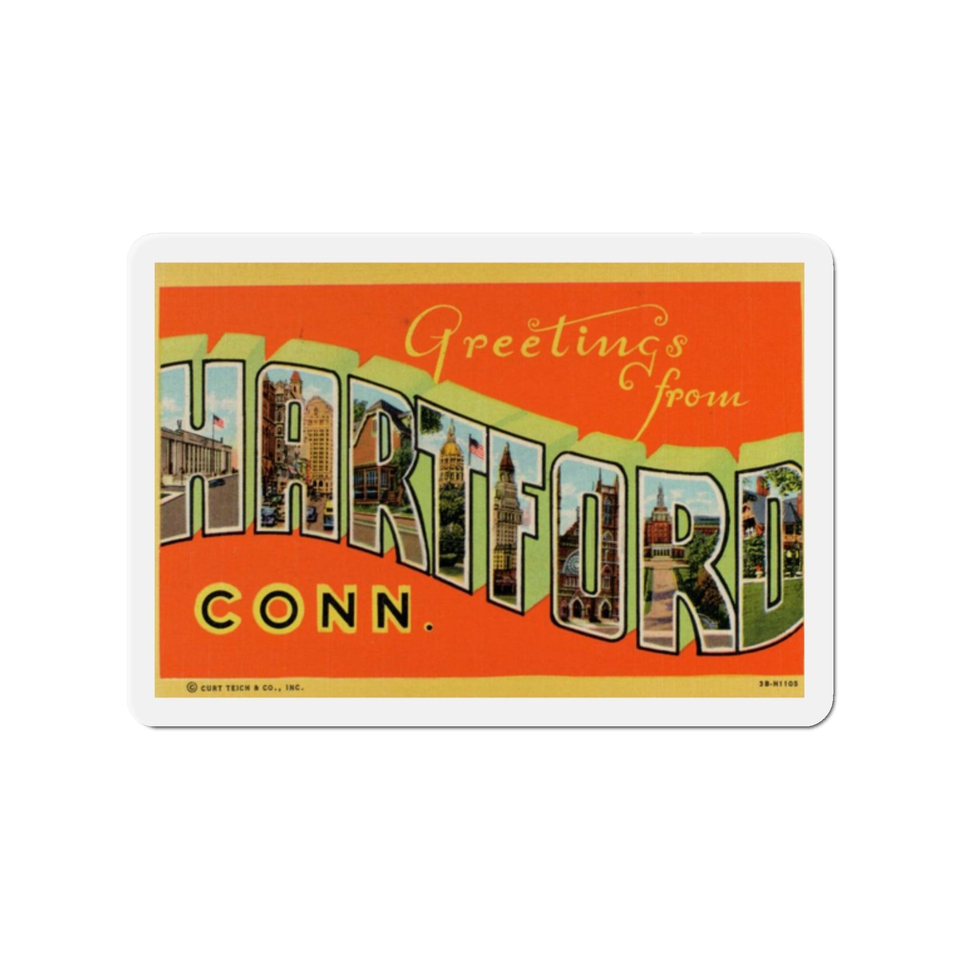 Greetings from Hartford Connecticut (Greeting Postcards) Die-Cut Magnet-2" x 2"-The Sticker Space