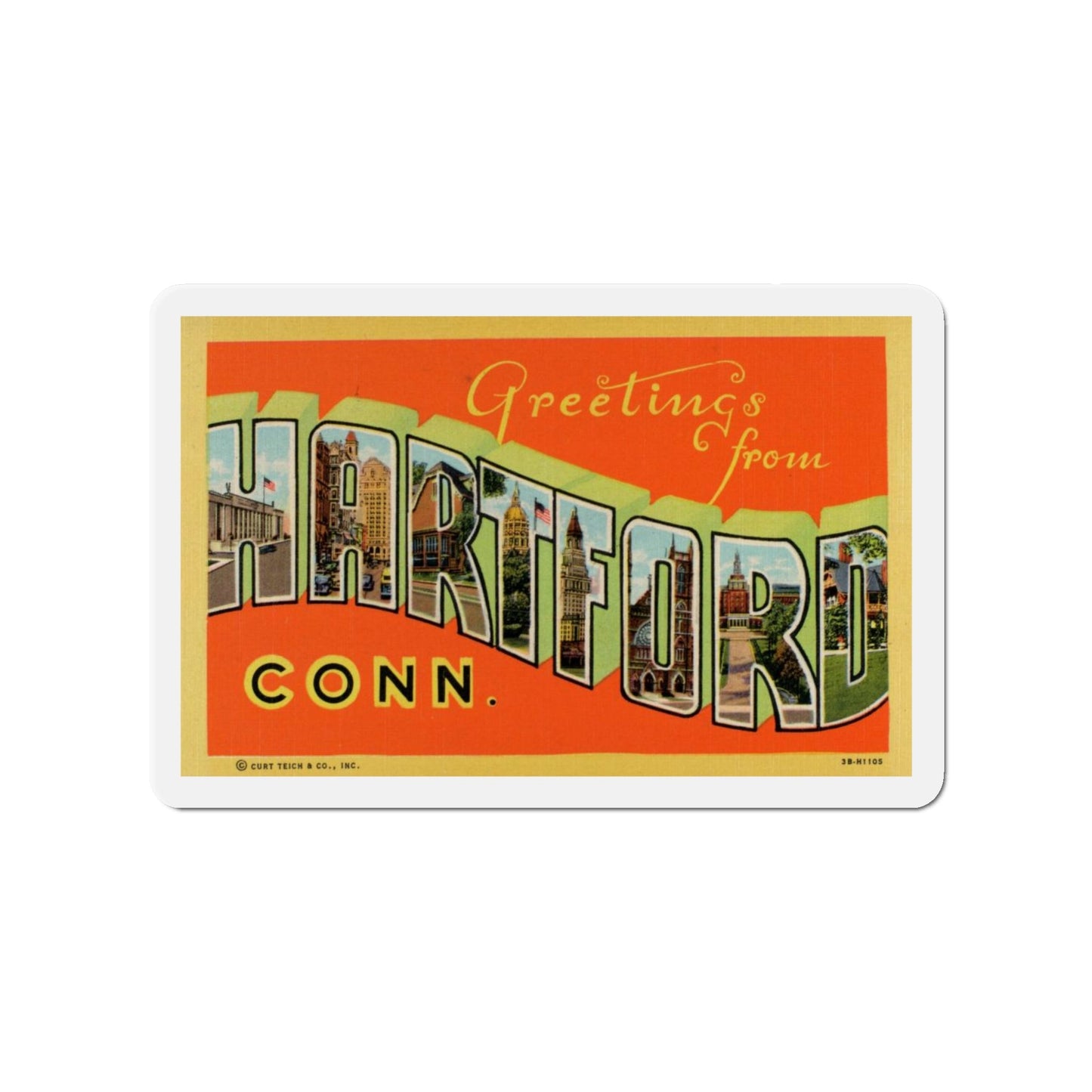 Greetings from Hartford Connecticut (Greeting Postcards) Die-Cut Magnet-4" x 4"-The Sticker Space