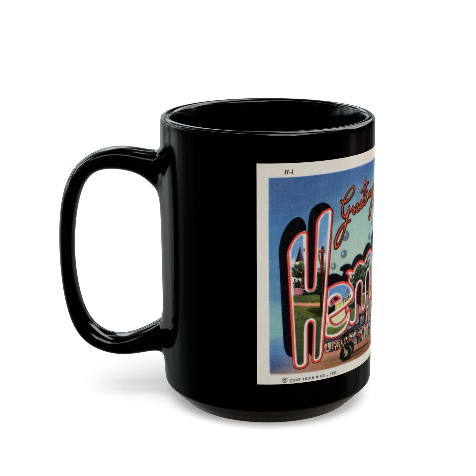 Greetings from Hempstead (Greeting Postcards) Black Coffee Mug-The Sticker Space