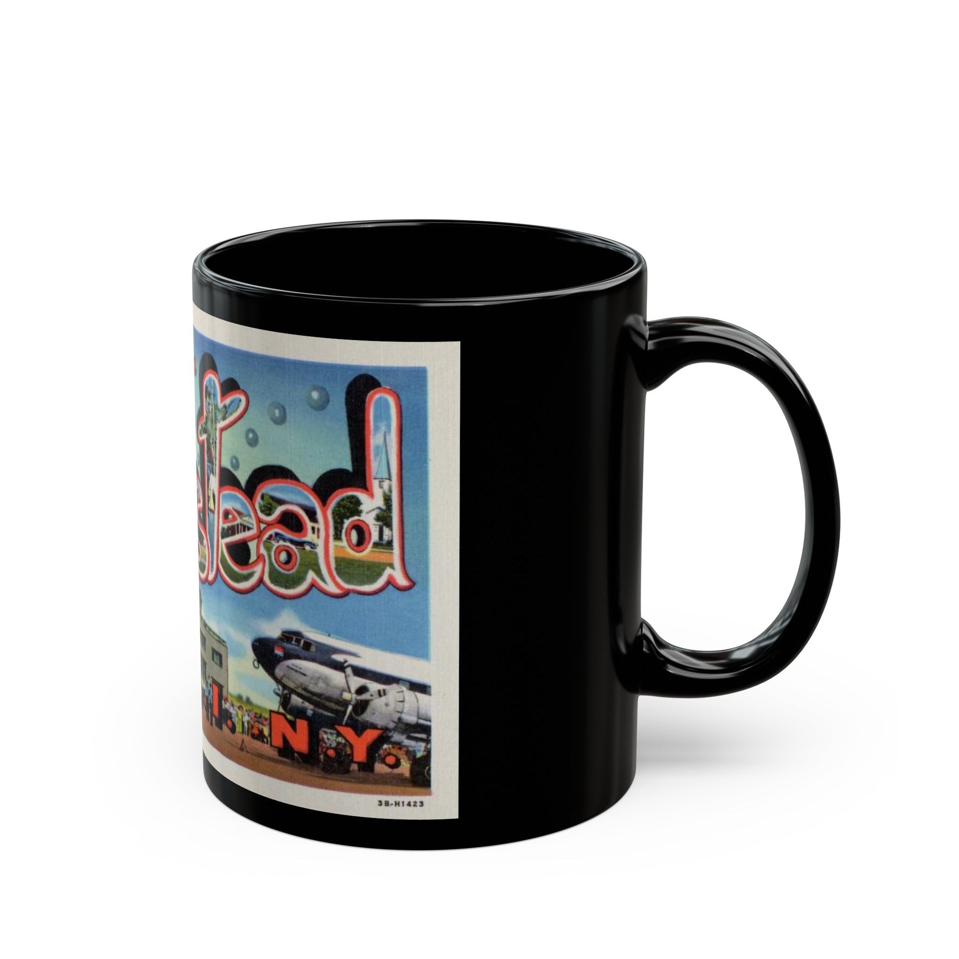 Greetings from Hempstead (Greeting Postcards) Black Coffee Mug-The Sticker Space