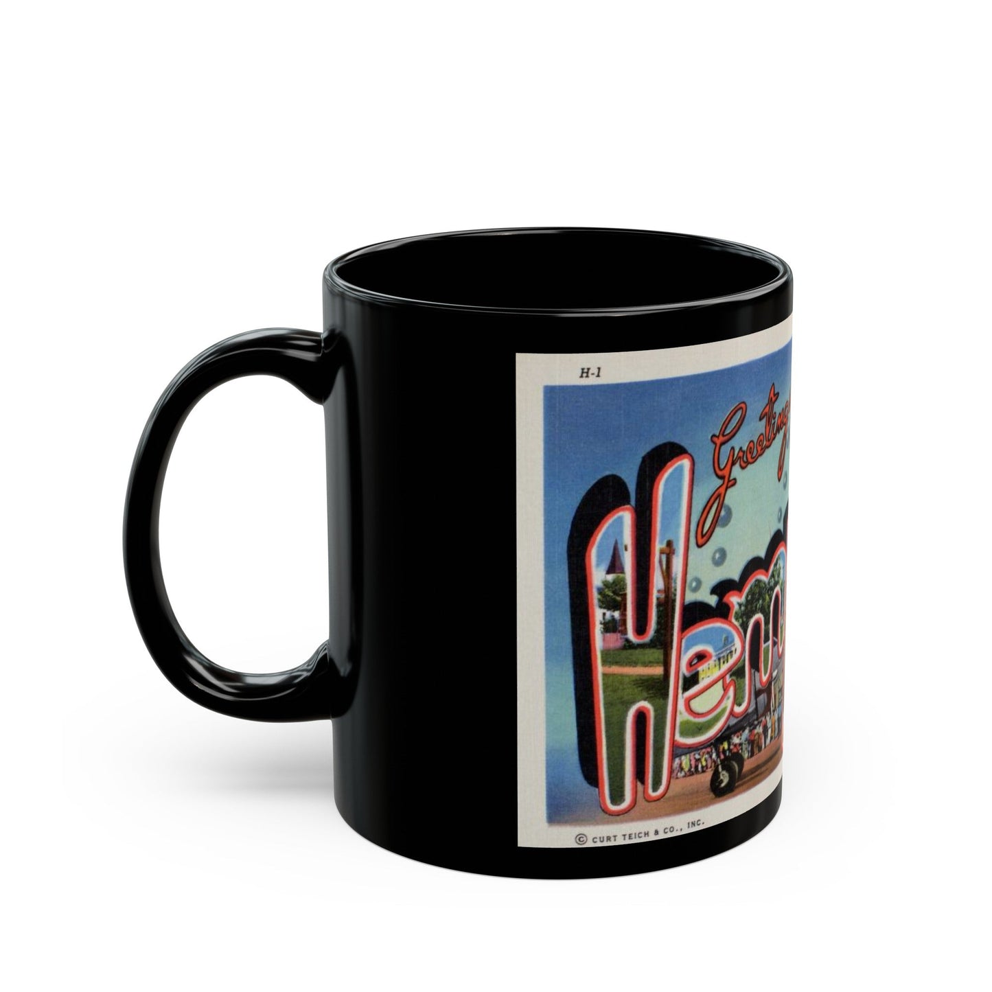 Greetings from Hempstead (Greeting Postcards) Black Coffee Mug-The Sticker Space