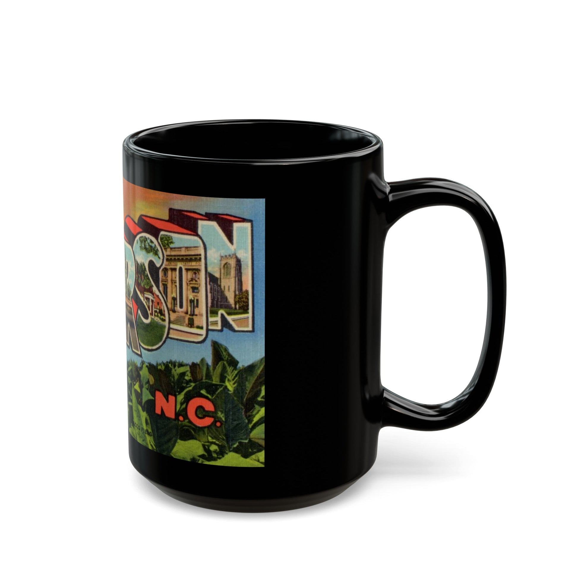 Greetings from Henderson N C (Greeting Postcards) Black Coffee Mug-The Sticker Space