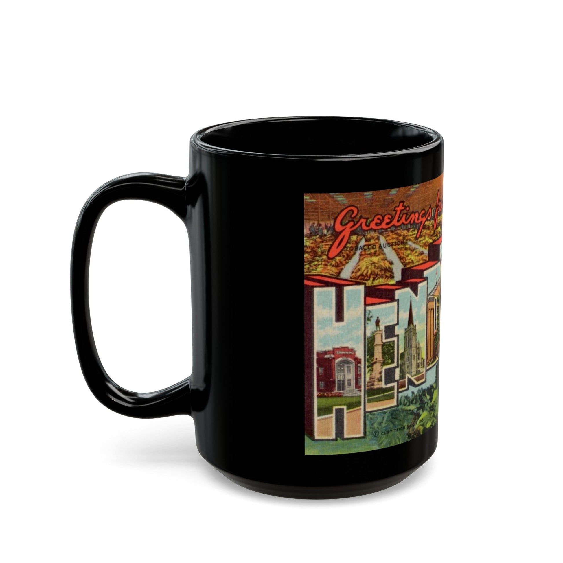 Greetings from Henderson N C (Greeting Postcards) Black Coffee Mug-The Sticker Space