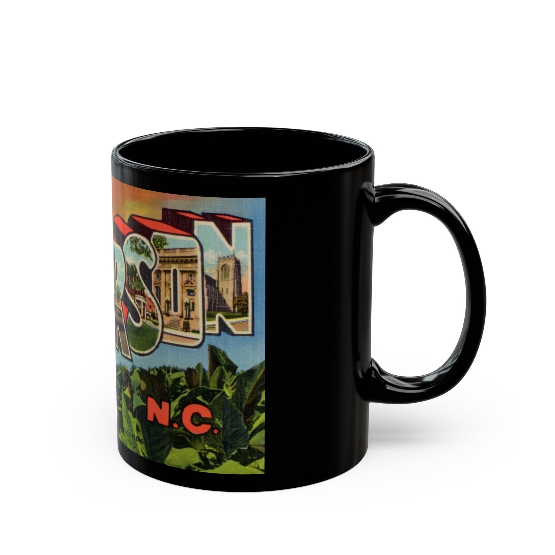 Greetings from Henderson N C (Greeting Postcards) Black Coffee Mug-The Sticker Space