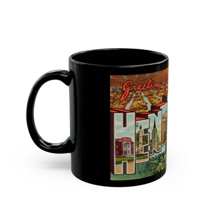 Greetings from Henderson N C (Greeting Postcards) Black Coffee Mug-The Sticker Space