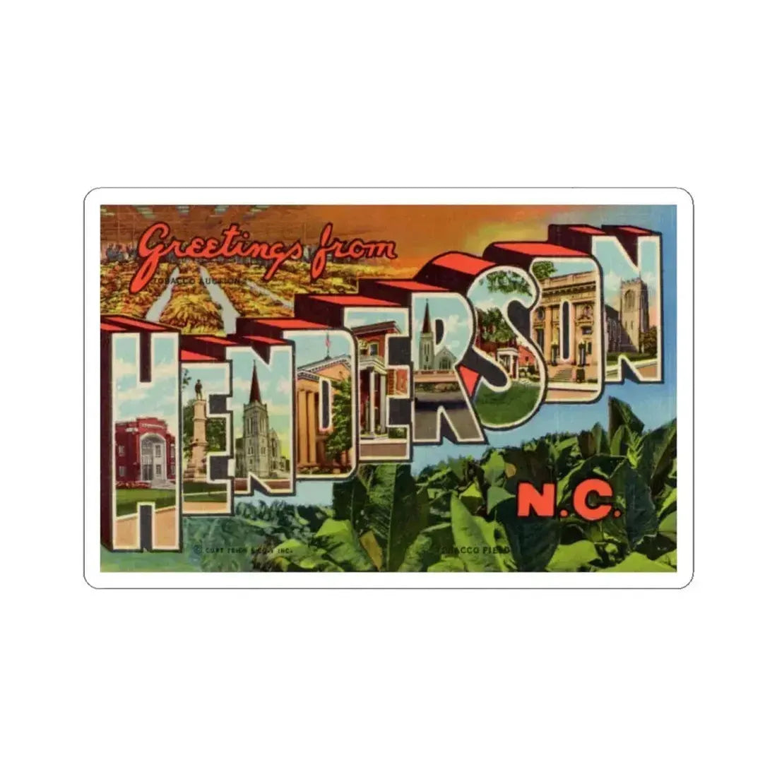 Greetings from Henderson N C (Greeting Postcards) STICKER Vinyl Kiss-Cut Decal 3 Inch White - The Sticker Space
