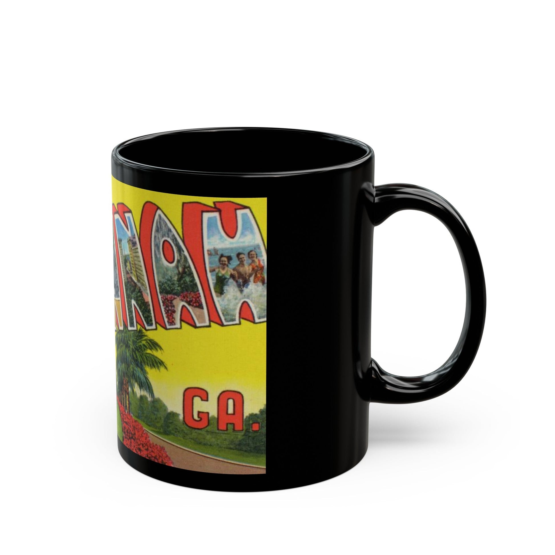 Greetings from historic Savannah Ga (Greeting Postcards) Black Coffee Mug-The Sticker Space