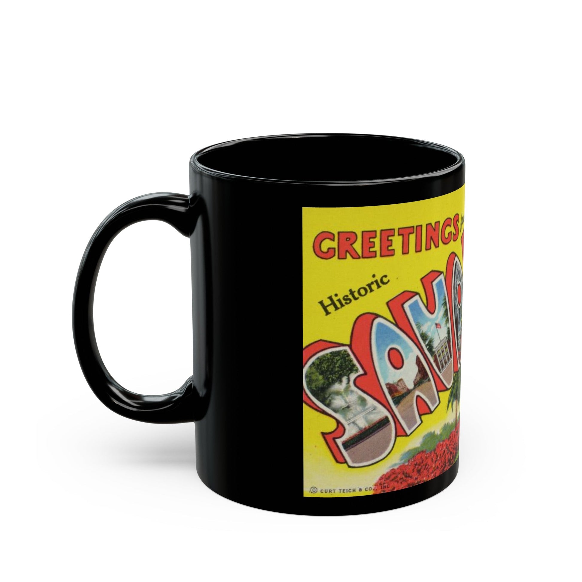 Greetings from historic Savannah Ga (Greeting Postcards) Black Coffee Mug-The Sticker Space